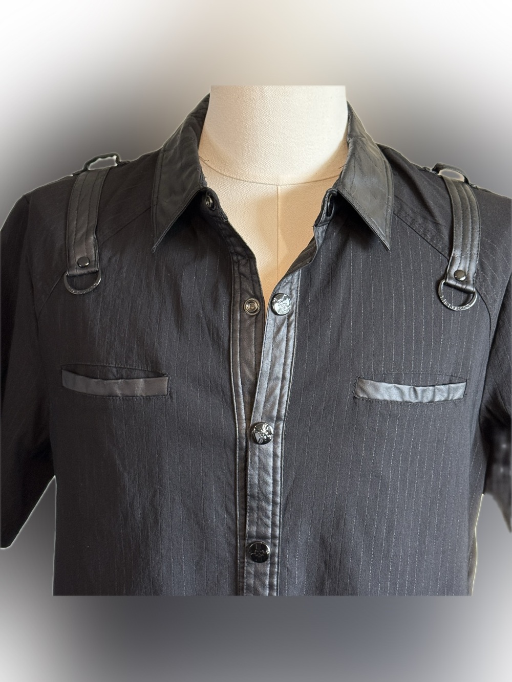 Lip Service Gothic  Pinstripe Leather Harness Shirt Harness Size XL
